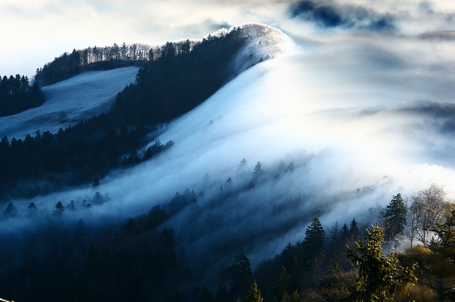 aerial photography of mountain covered with clouds during daytime, HD wallpaper