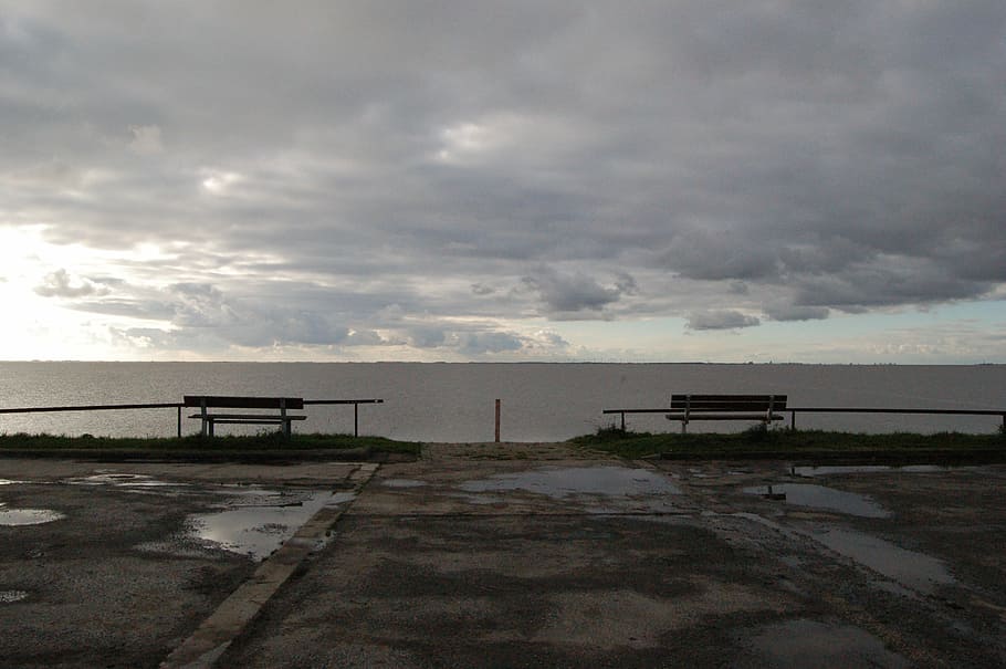 wide, view, clouds, wet, east frisia, dollart, oil rig, cloud - sky HD wallpaper
