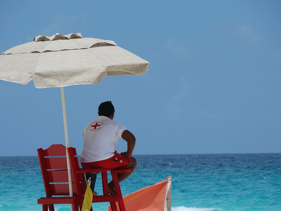 beach, security, life guard, cancun, observation, water, rear view, HD wallpaper