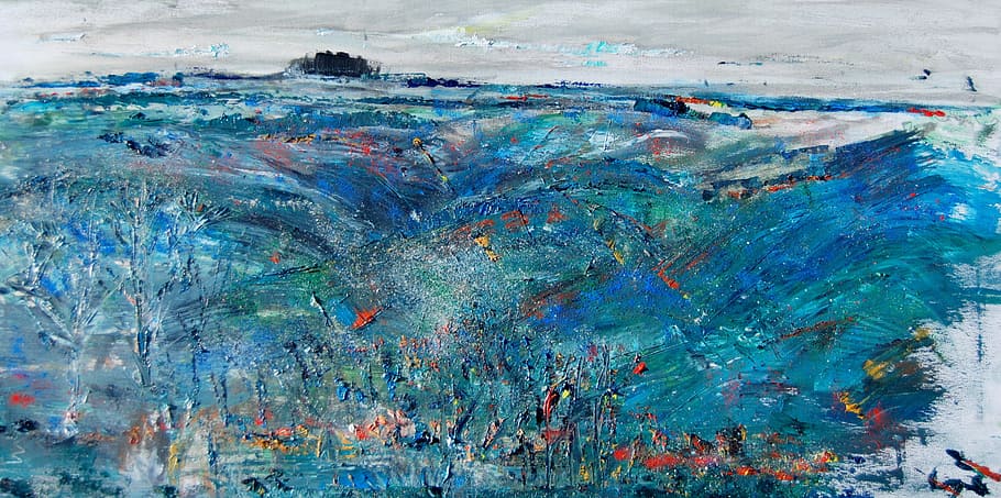 blue and red abstract painting, image, blue mountain, australia HD wallpaper