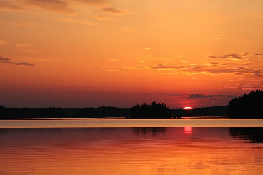 sunset, lake, water, sky, evening, reflection, tranquility HD wallpaper