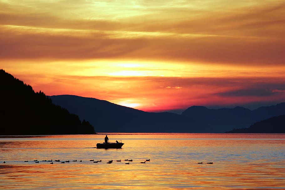 mountain, highland, view, sunset, cloud, sky, dark, sea, water HD wallpaper