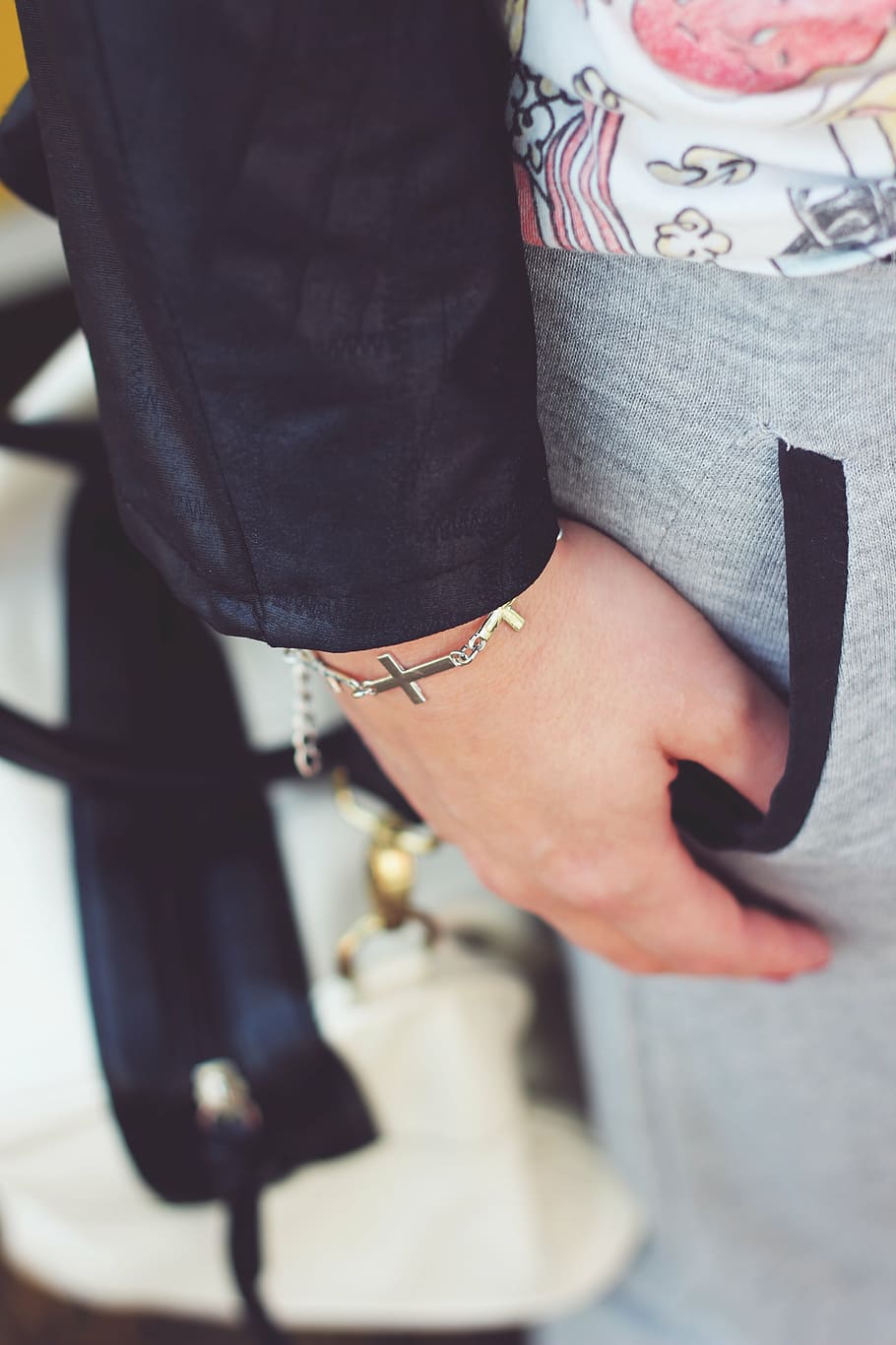 silver, cross, bracelet, style, hand, women, people, real people HD wallpaper