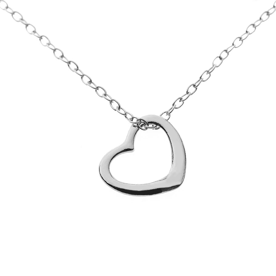 sterling silver heart pendant chain necklace, valentine's day, HD wallpaper