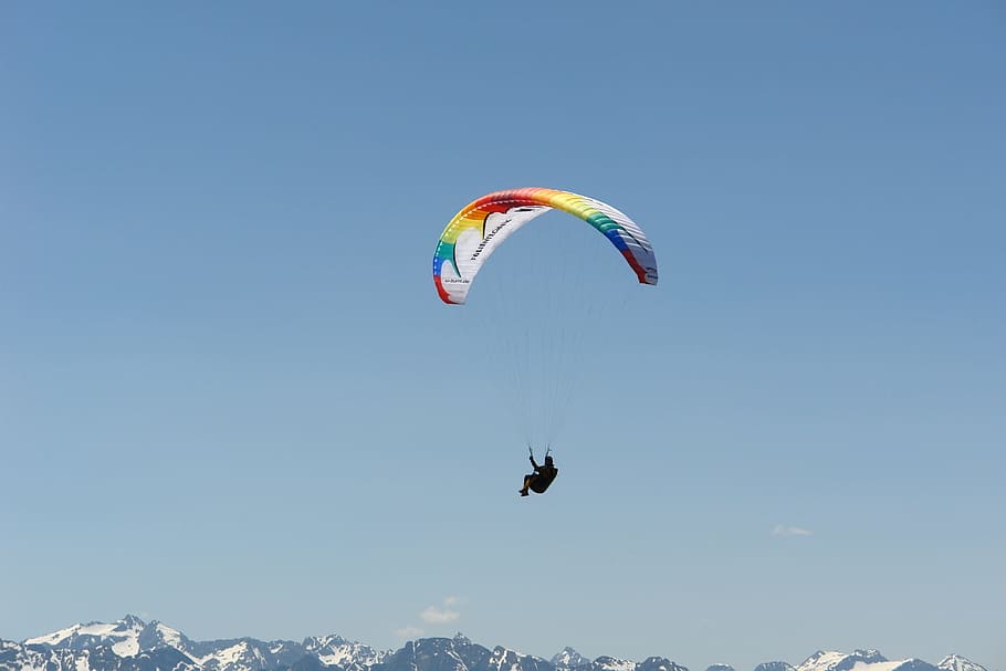 Paraglider, Mountains, Sky, extreme Sports, flying, paragliding HD wallpaper