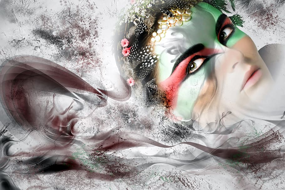 woman face paint painting, creation, design, color, drawing HD wallpaper