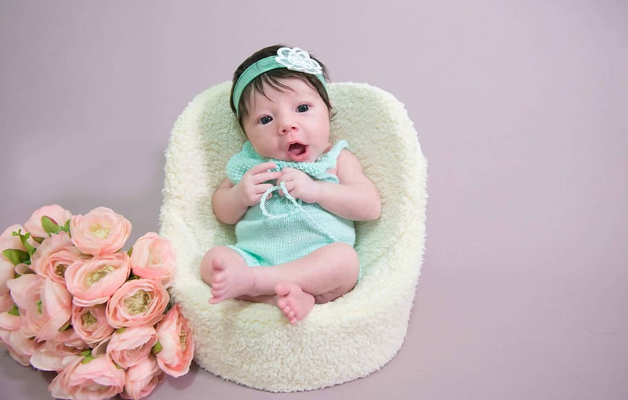 child, small, cute, studio shot, indoors, flower, one person HD wallpaper