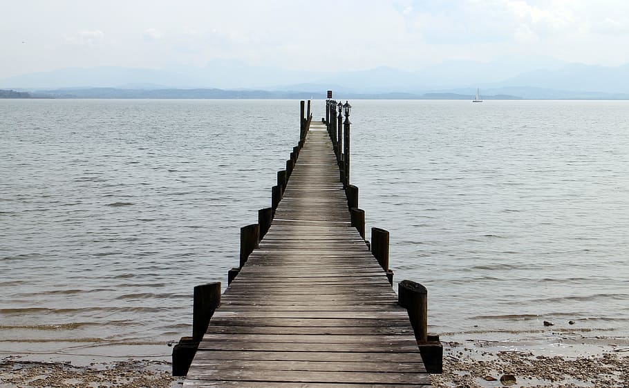 photo of gray wooden dock, web, boardwalk, lake, lakeside, pier HD wallpaper