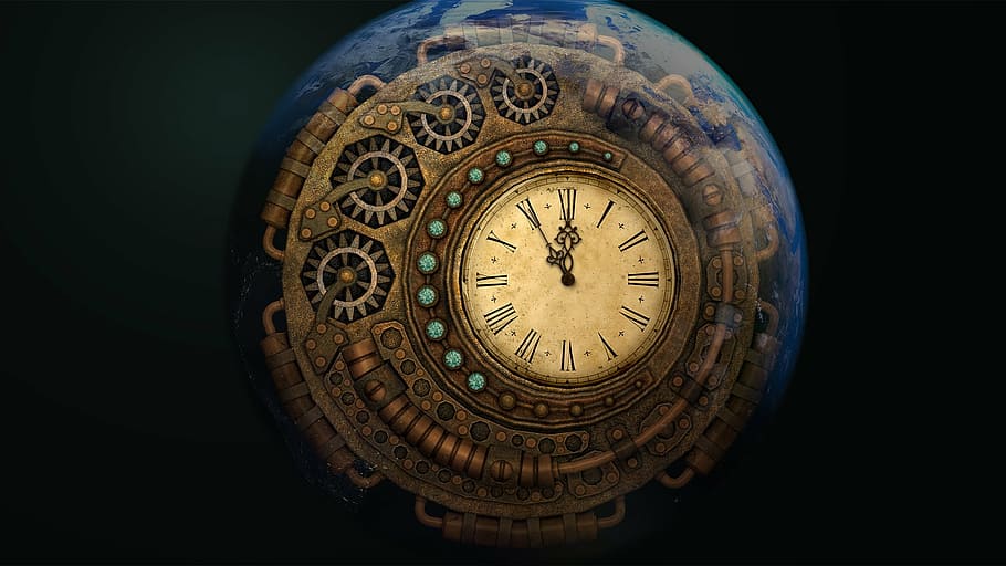 round brown wooden clock, time, moondial, time machine, moon time