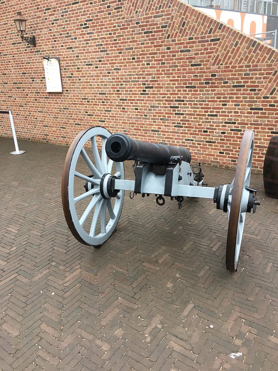 canon, arms, weapon, old, war, antique, battle, artillery, brick wall HD wallpaper