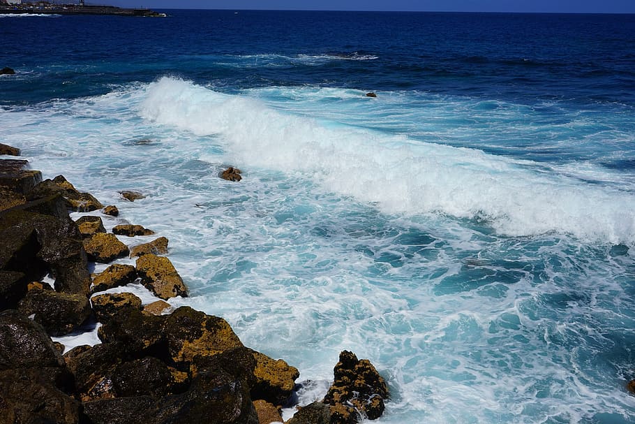 wave, foam, white, breakwater, sea, ocean, spray, inject, stones HD wallpaper