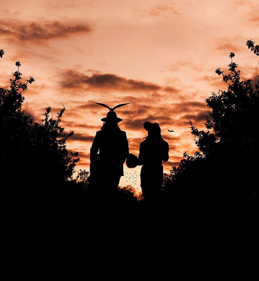 Silhouette Photography of Male and Female, aeroplane, backlit HD wallpaper