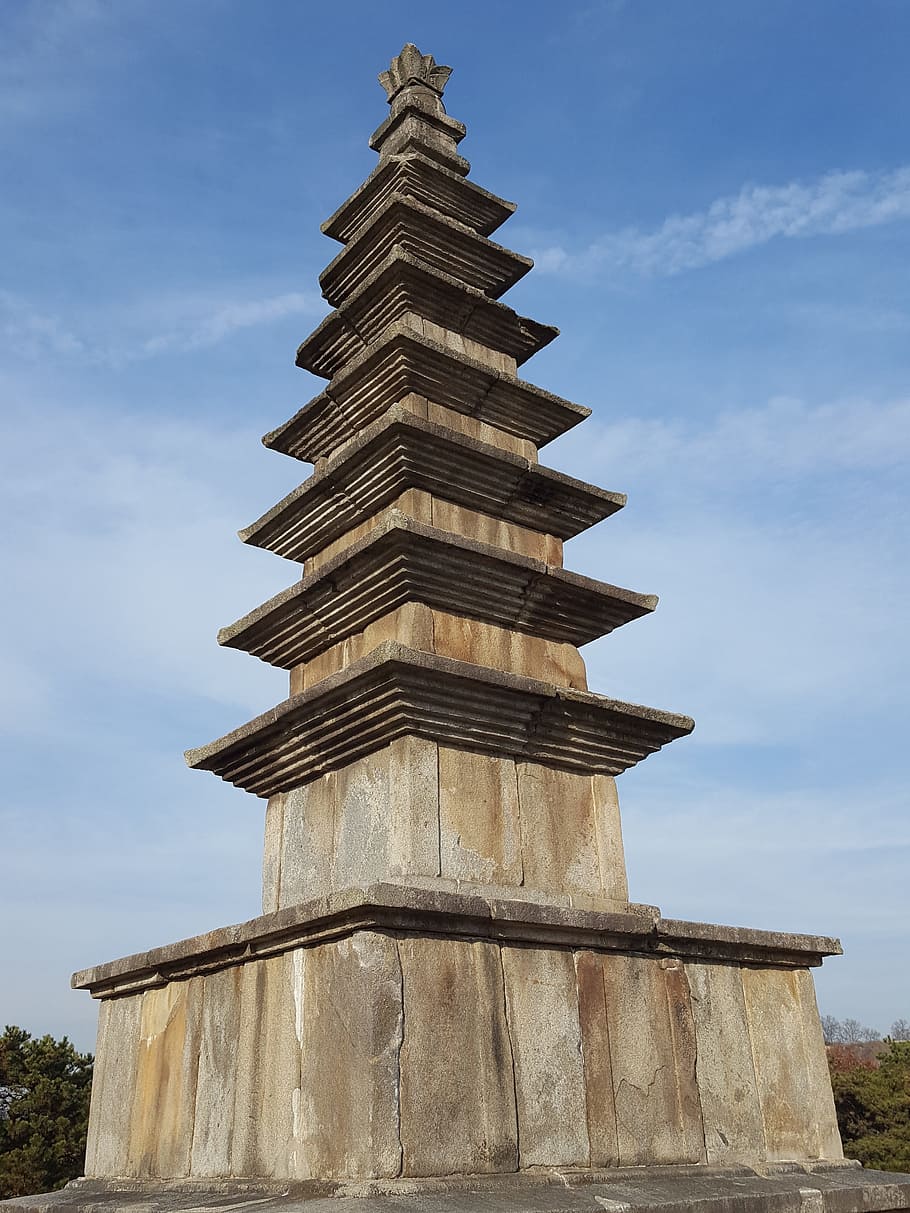 Won, Storey, Pagoda, Top, 0 won jungangtap, 7-storey pagoda, HD wallpaper