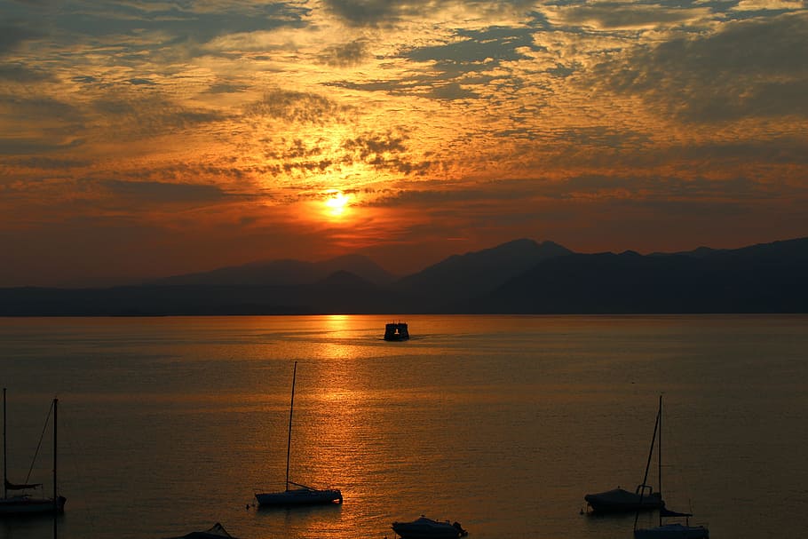 garda, sunset, evening, mood, lake, abendstimmung, romance HD wallpaper