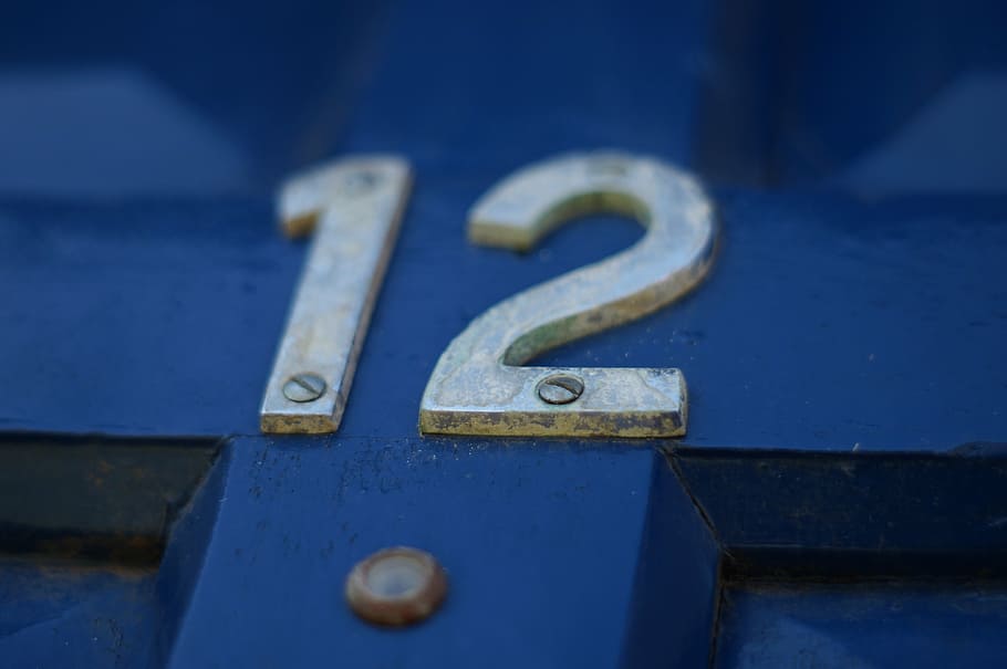 selective focus photo of 12 signage, twelve, number, door, blue HD wallpaper