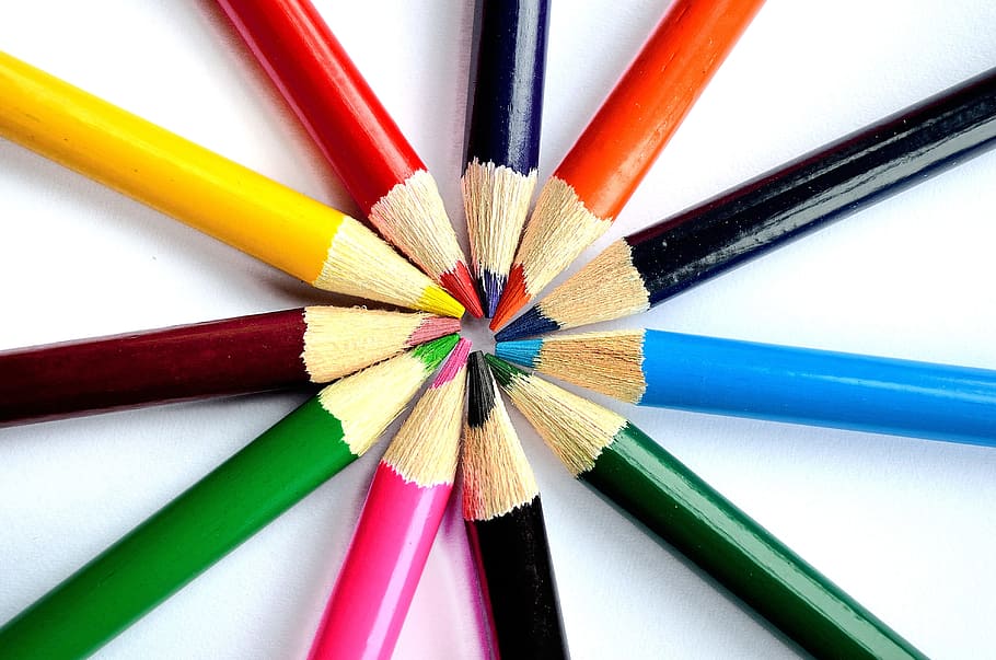 image contain circle of color pencils, crayons, paint, drawing, HD wallpaper