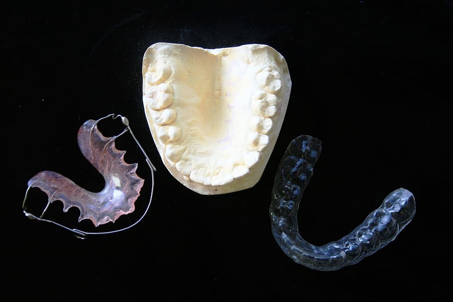 three assorted dentures, orthodontic, aids, mouth guard, dental mould, HD wallpaper