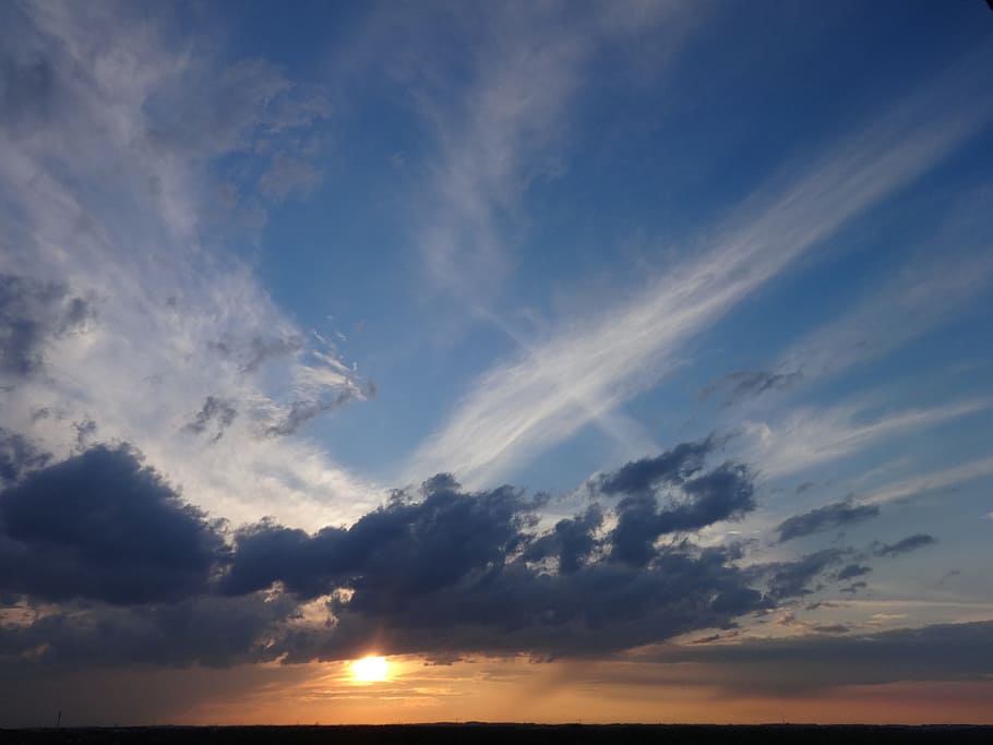 sky, blue, clouds, nature, landscape, covered, white, sunset HD wallpaper