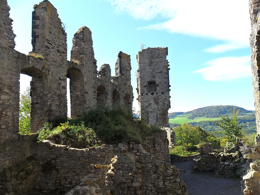 olbrück castle, ruin, brohltal, spring, sachsen, visit, nice weather, HD wallpaper