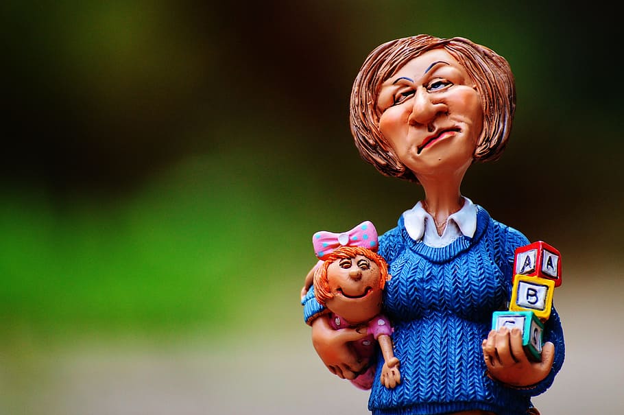woman holding baby and toy blocks figurine, Baby-Sitter, Children, HD wallpaper