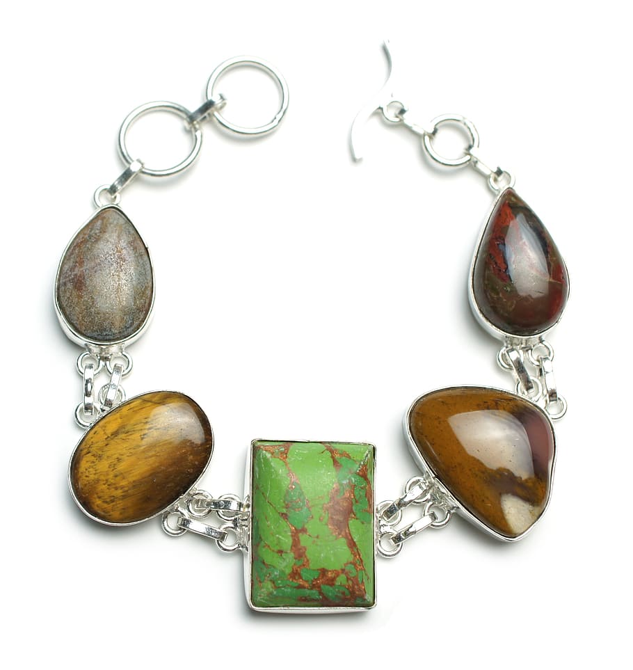 women's silver-colored bracelet with assorted-color gemstones HD wallpaper