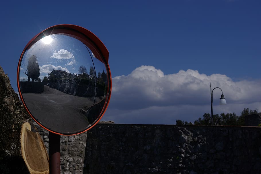 mirror, clouds, italy, lazio, sky, reflection, porchiano, one person HD wallpaper