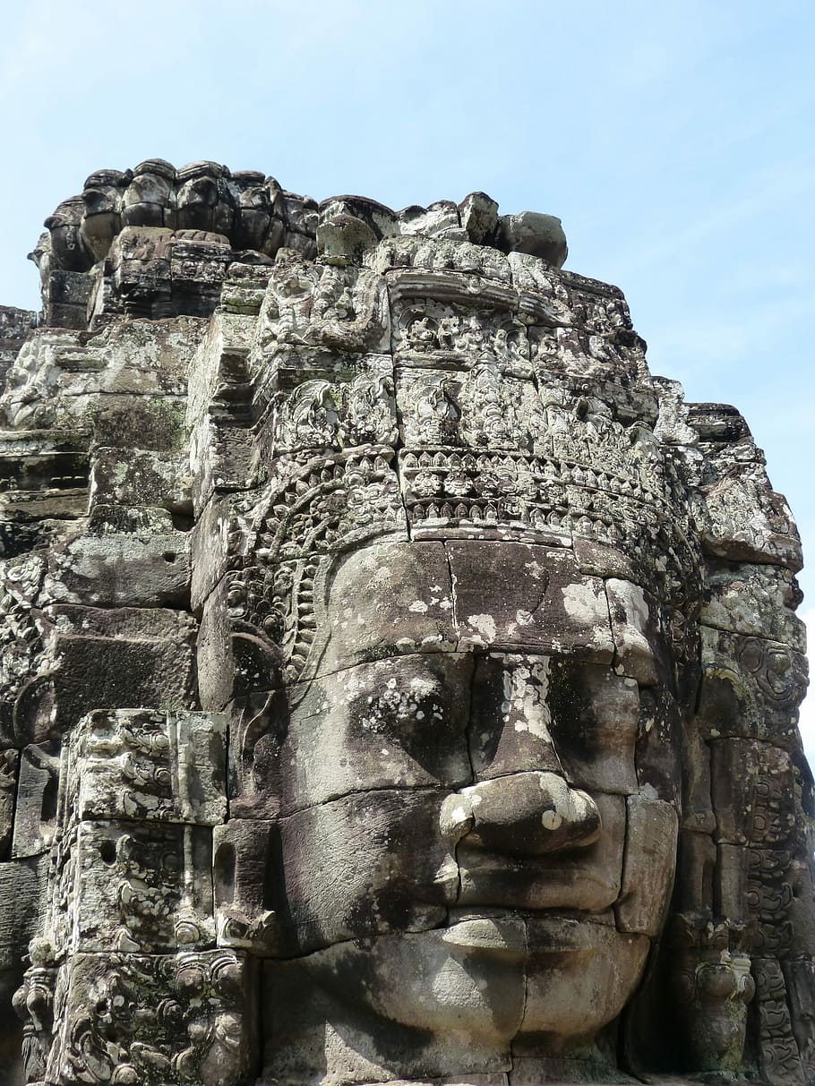 Statue, Cambodia, Face, ankhor, religion, stone material, carving - craft product HD wallpaper