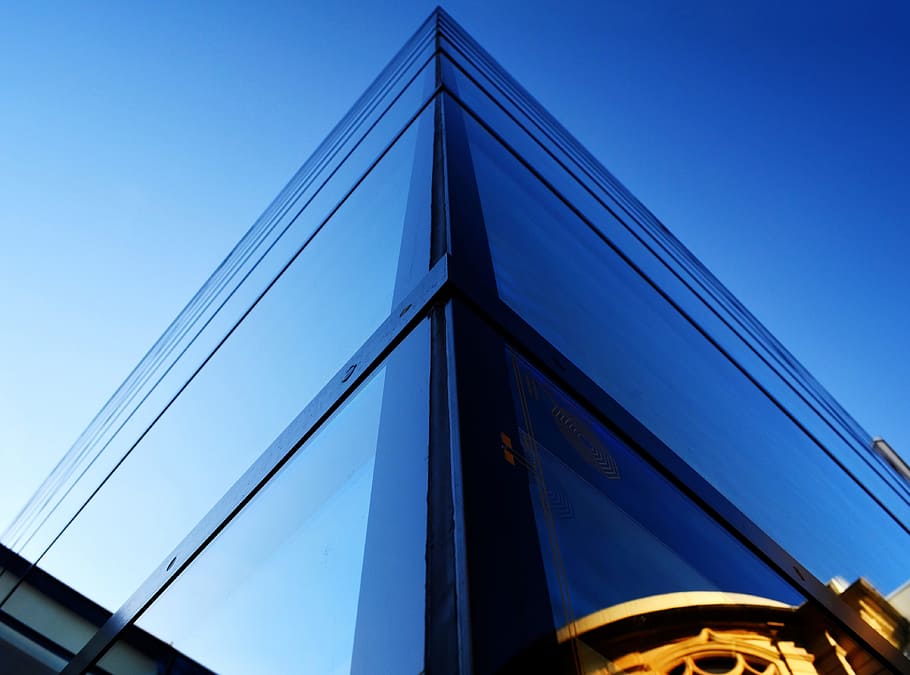 blue, architecture, glass, reflections, building, facade, mirroring HD wallpaper