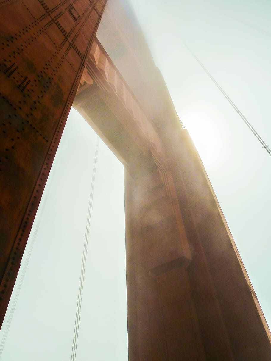 San Franciscan Clouds, brown wooden doorway, fog, mist, bridge HD wallpaper
