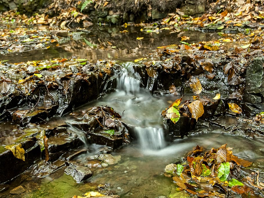 waterfall, landscape, nature, bach, rock, motion, beauty in nature HD wallpaper