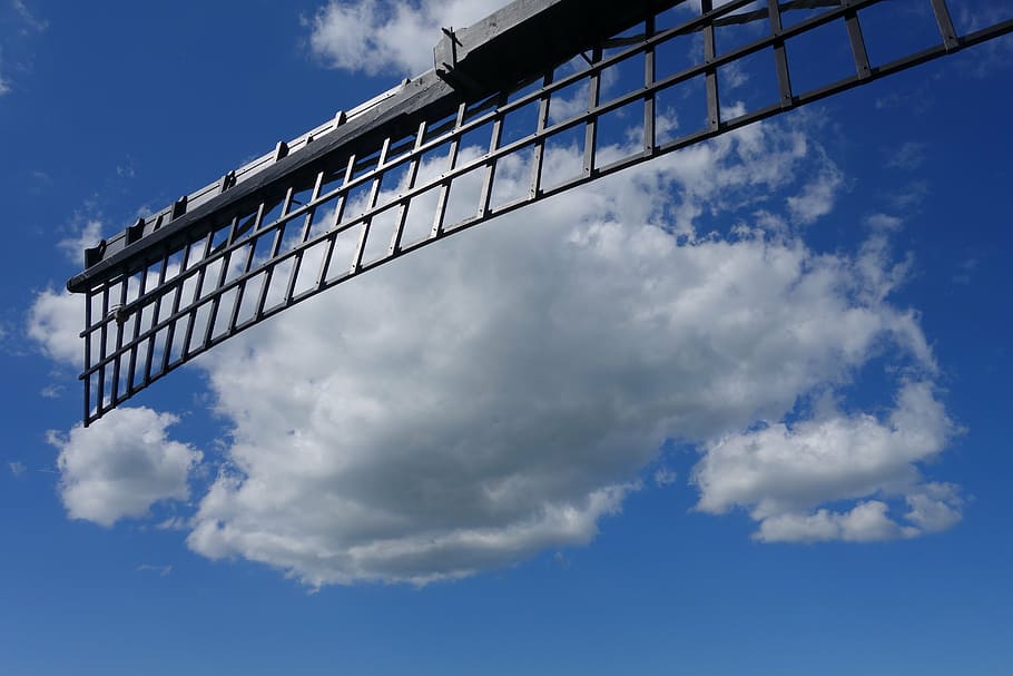 blue sky, mill, wing, clouds, mood, summer, view details, beautiful HD wallpaper
