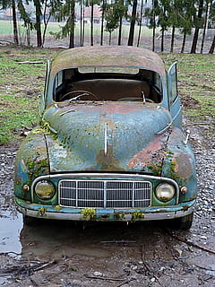oldtimer, scrap car, auto, car wreck, stainless, rusted, decay HD wallpaper
