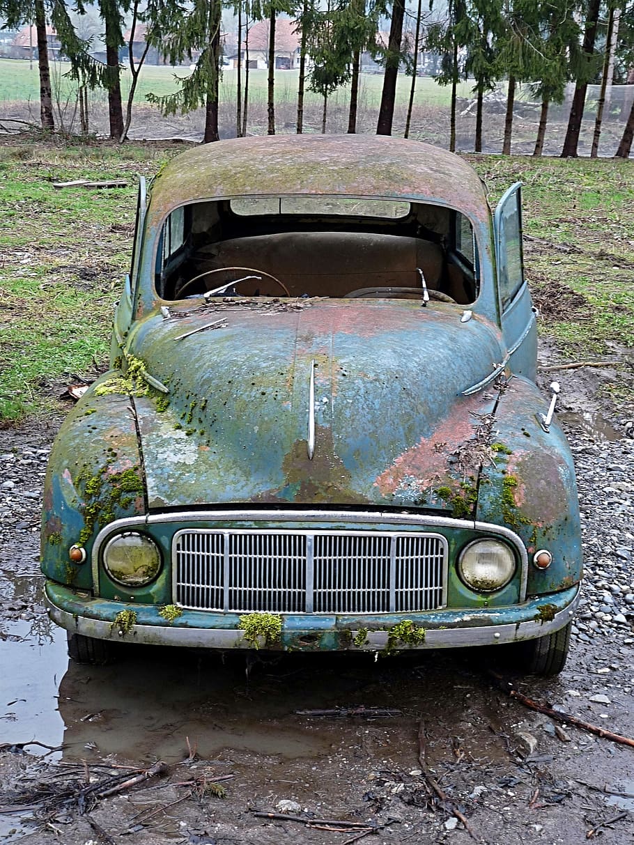oldtimer, scrap car, auto, car wreck, stainless, rusted, decay HD wallpaper