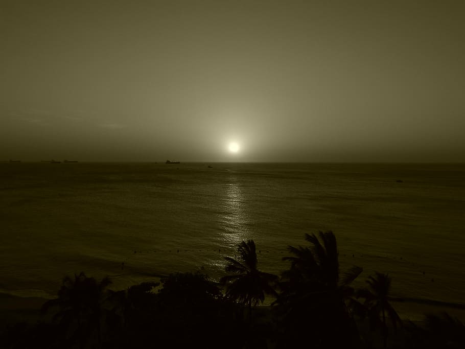 sunset, sea, nature, beach, dusk, night, coastline, sky, tranquil scene HD wallpaper