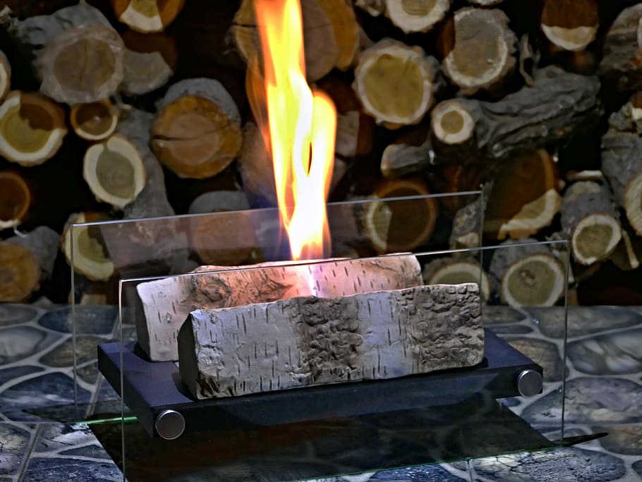 bio, fireplace, burning, alcohol, ceramic, birch, logs, wood HD wallpaper