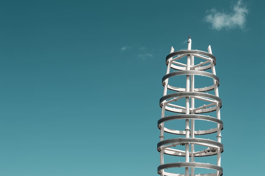 white steel tower during daytime, gray concrete building, white tower HD wallpaper