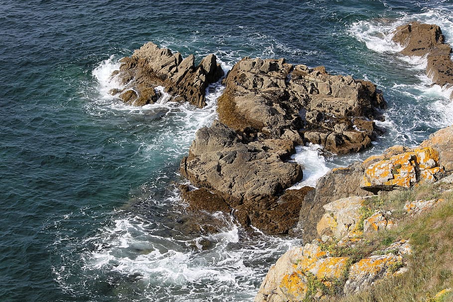 sea, rocks, brittany, water, rock - object, solid, motion, beauty in nature HD wallpaper