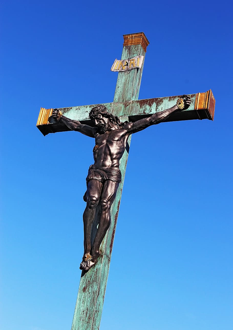cross, sky, sand, low angle view, clear sky, blue, religion HD wallpaper