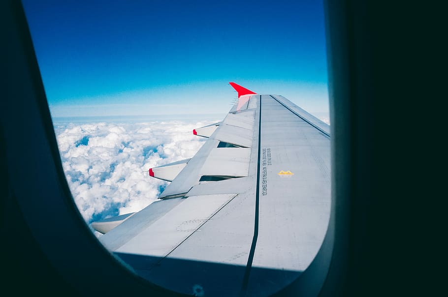 Walking on air, photo of airplane windowpane, wing, aircraft HD wallpaper