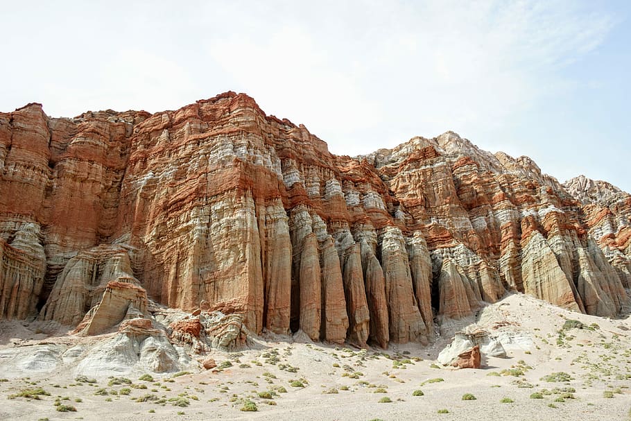 wide angle photography of brown mountain, canyon, rock, sand HD wallpaper