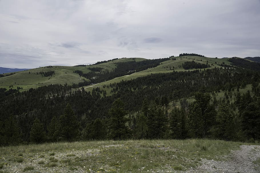 Green Mountains under cloudy skies in Helena, hills, landscape HD wallpaper