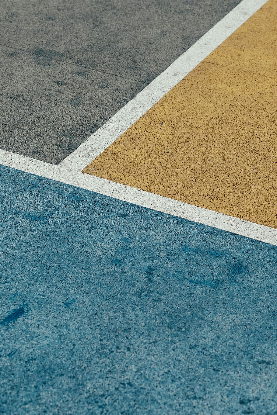 closeup gray, yellow, and blue painted pavement, gray, yellow, and teal concrete surface, HD wallpaper