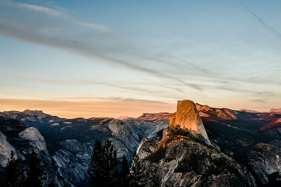 gray and green mountain during golden hour, gray, black, and brown mountain during daytime HD wallpaper