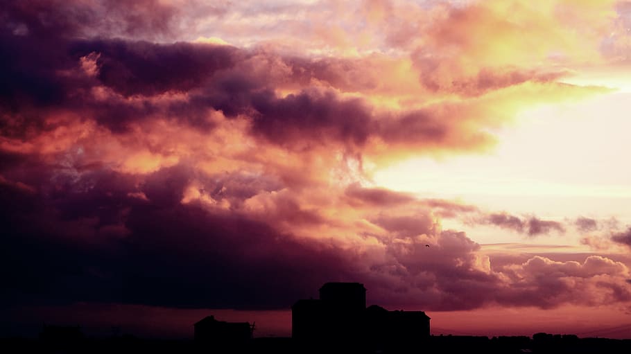 gray clouds at golden hour, nature, landscape, sky, view, sunset HD wallpaper