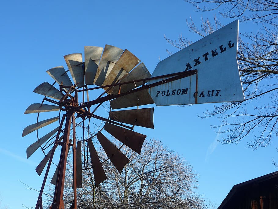 windmill, rustic, folsom, california, axtell, sky, tree, nature HD wallpaper
