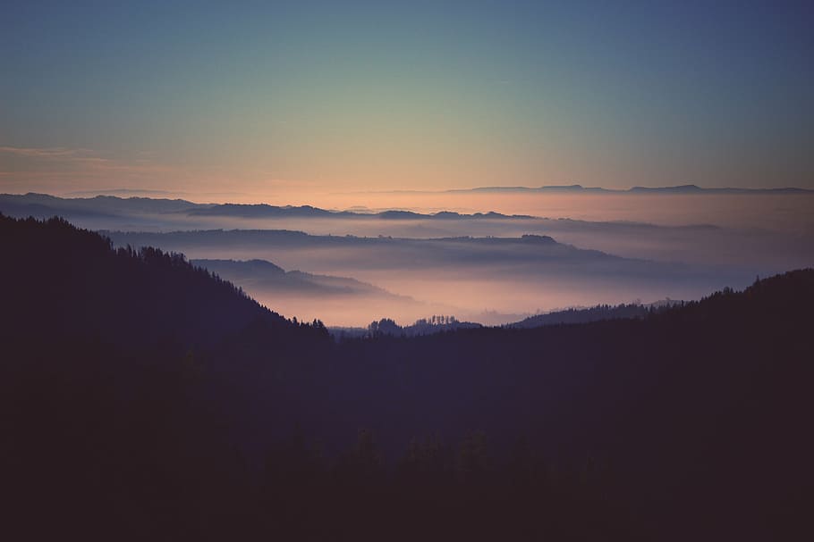 mountain covered with fogs, landscape, hazy, switzerland, scenery HD wallpaper