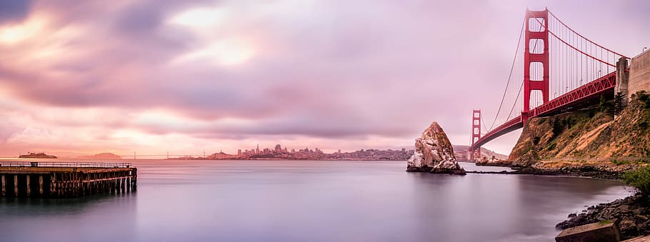 overlooking view of body of water and bridge under cloudy sky, landscape photography of Golden Gate Bridge in San Francisco, HD wallpaper