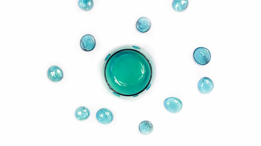 clear glass jar filled with blue paint, water, drop, white HD wallpaper