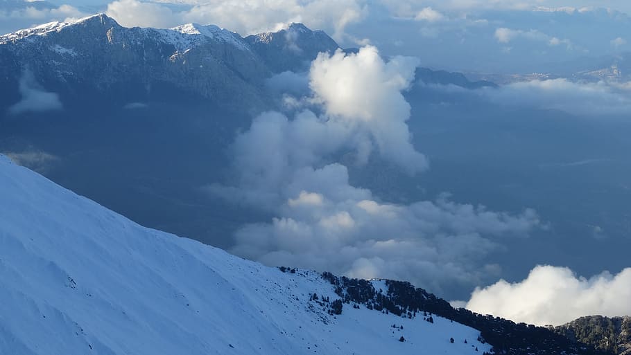 Mountain, Clouds, Altitude, Nature, Snow, winter, weather, scenics HD wallpaper