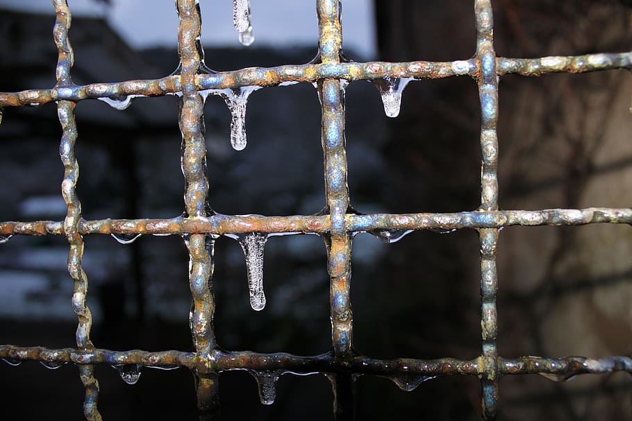 fence, iron, rust, ice, metal, close-up, barrier, boundary HD wallpaper